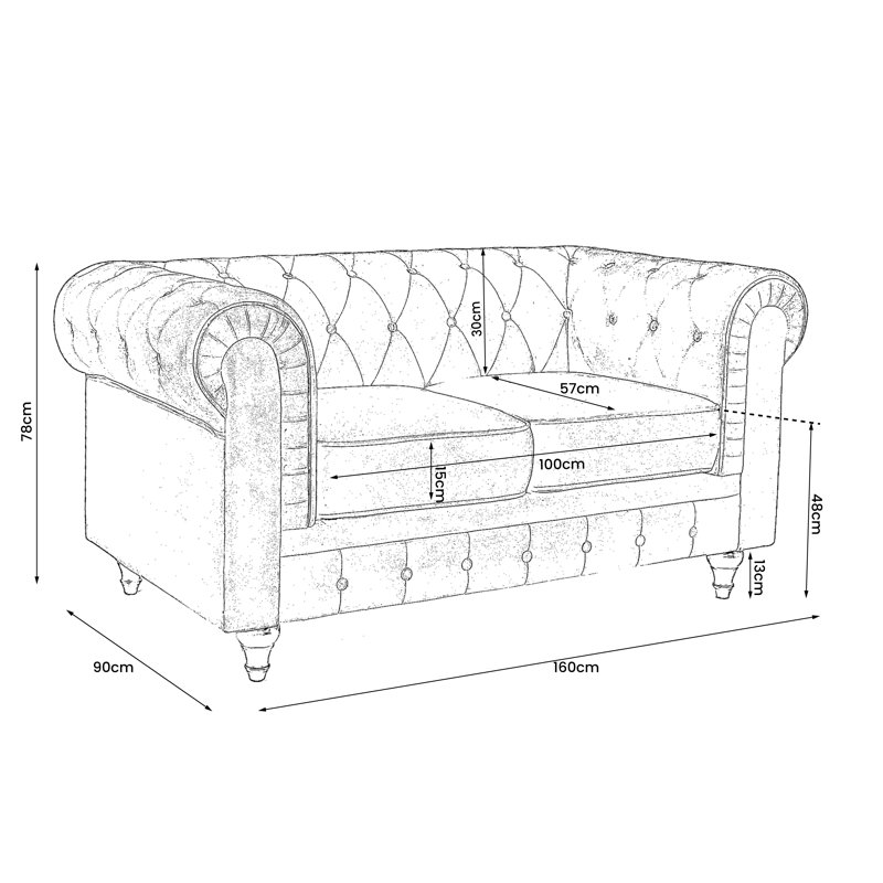 Ophelia & Co. Marauder 160cm Leather Match Scroll Arms Chesterfield